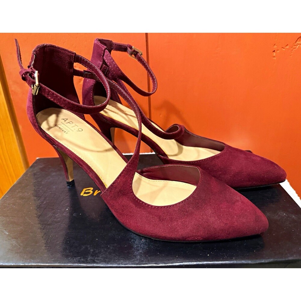 Apt. 9 Burgundy Women’s Strappy Ankle Strap Buckle Pointed Toe Stiletto 10